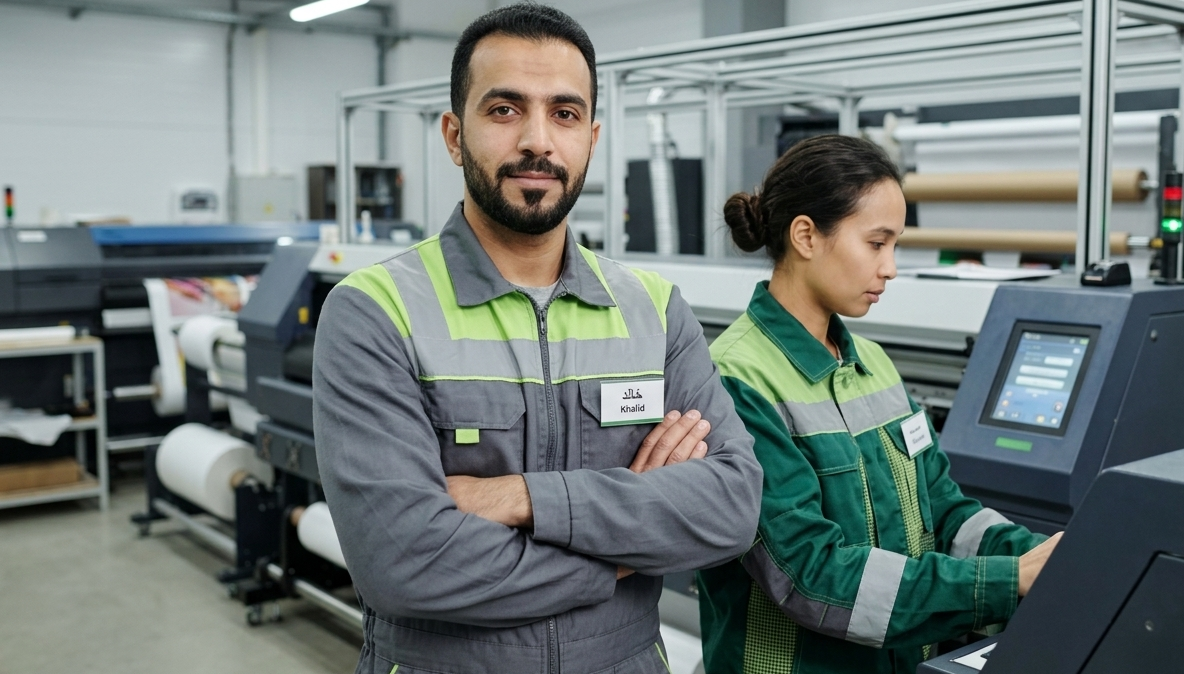 Safety Equipment Supplier in UAE Branded work uniforms showcasing professional team identity in a modern workplace