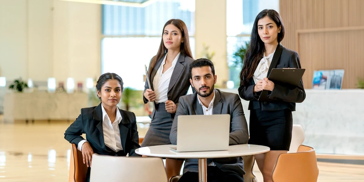 Safety Equipment Supplier in UAE Business team in formal corporate office uniforms working together