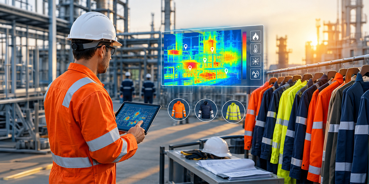 Fire Retardant Clothing Suppliers using thermal exposure mapping for protective workwear selection in an industrial facility 