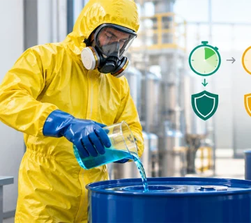 Chemical Resistant Coverall for workers handling chemical exposure with protective equipment